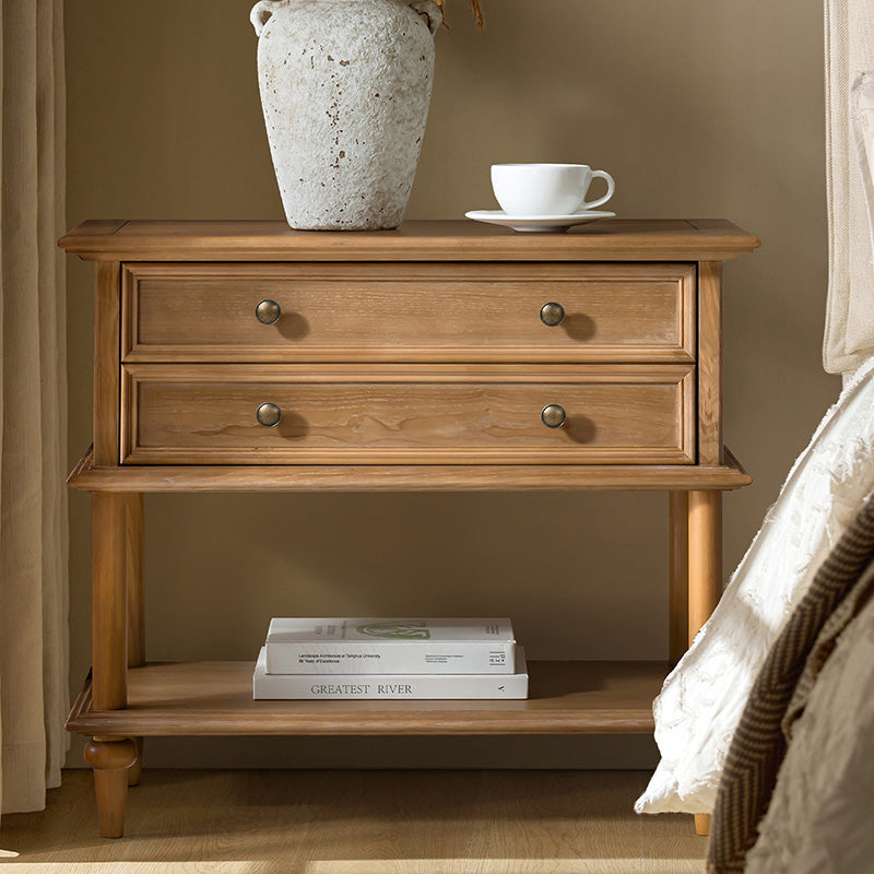 Multi-Functional Traditional Wood Nightstand with Open Shelf