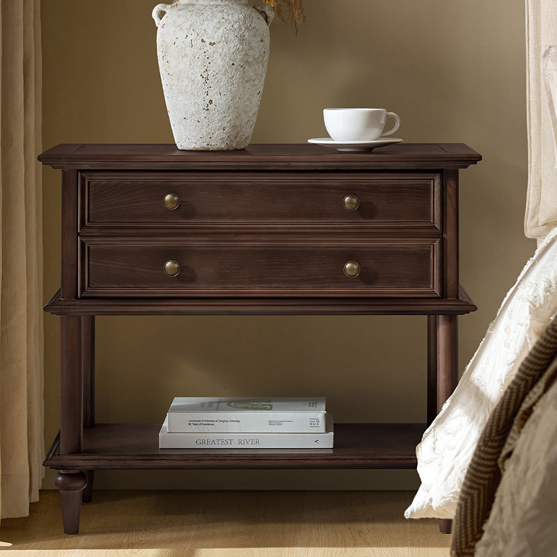 Multi-Functional Traditional Wood Nightstand with Open Shelf