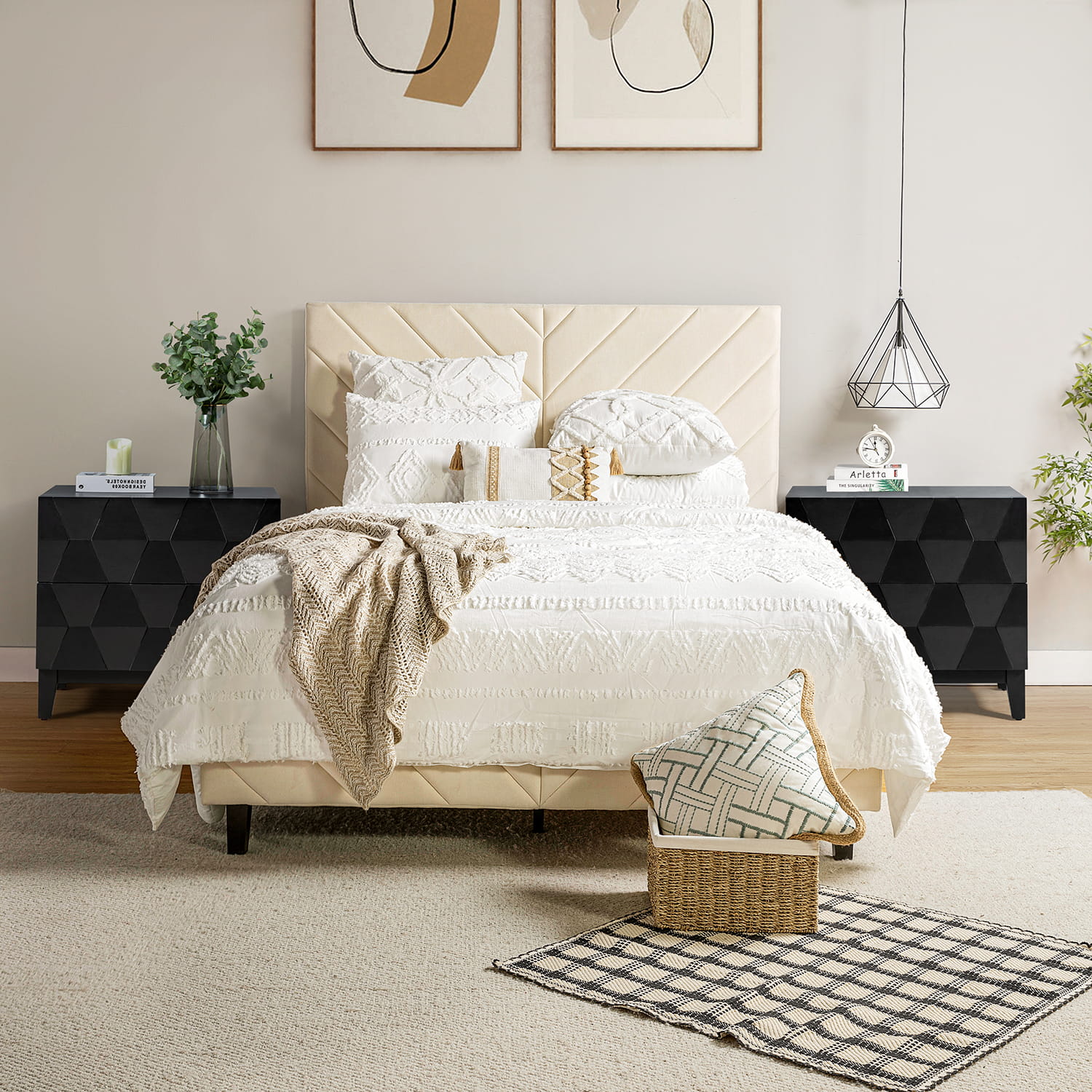 Kamu 2 - Drawer Nightstand Chest with Built-in Outlets(Optional Types)