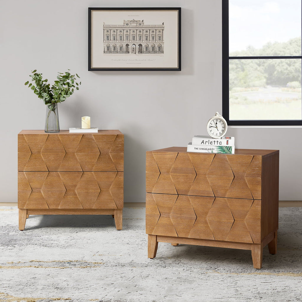 Kamu 2 - Drawer Nightstand Chest with Built-in Outlets(Optional Types)