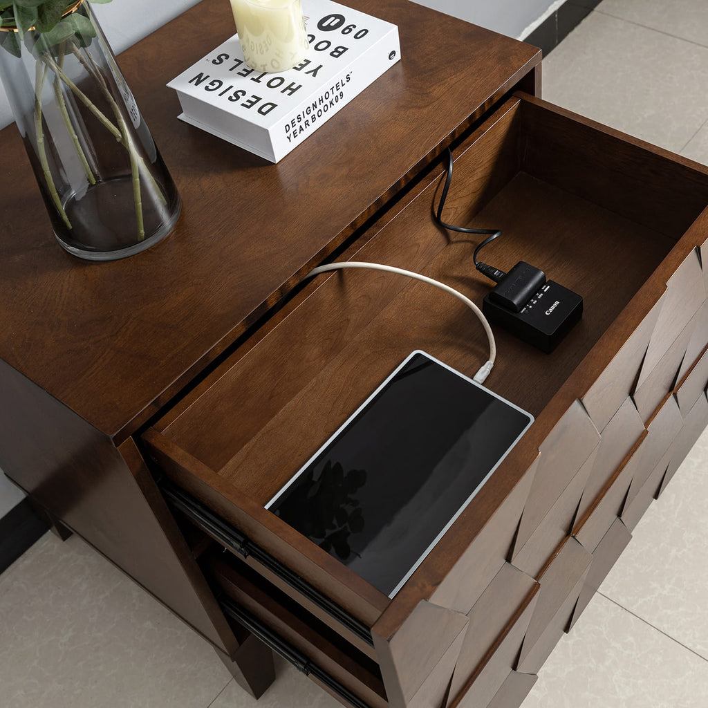 Kamu 2 - Drawer Nightstand Chest with Built-in Outlets(Optional Types)