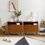 Lilian 2 - Drawer Mid Century Nightstand with Built-in Outlets(Optional Types)