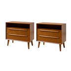 Lilian 2 - Drawer Mid Century Nightstand with Built-in Outlets(Optional Types)