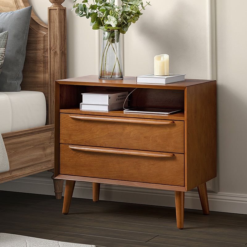 Lilian 2 - Drawer Mid Century Nightstand with Built-in Outlets(Optional Types)