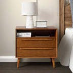 Lilian 2 - Drawer Mid Century Nightstand with Built-in Outlets(Optional Types)