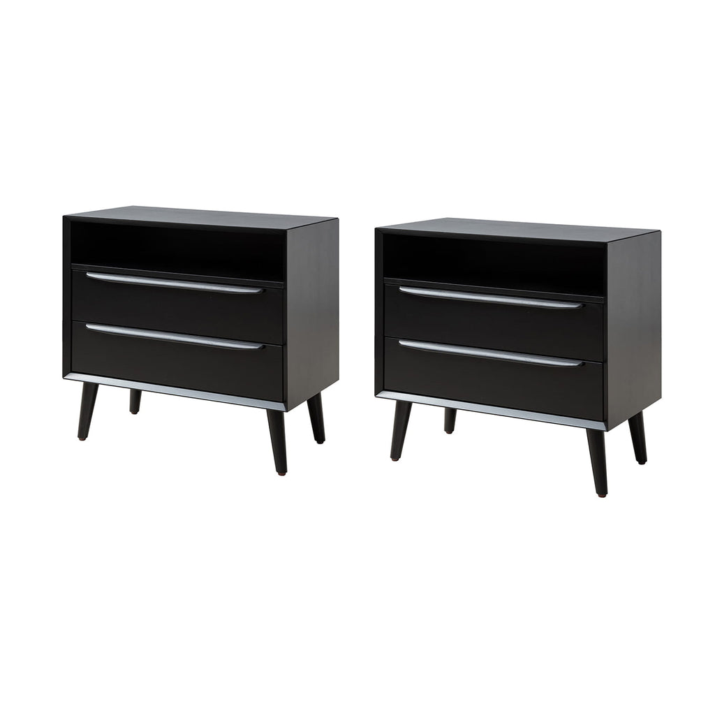 Lilian 2 - Drawer Mid Century Nightstand with Built-in Outlets(Optional Types)