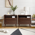 Lilian 2 - Drawer Mid Century Nightstand with Built-in Outlets(Optional Types)