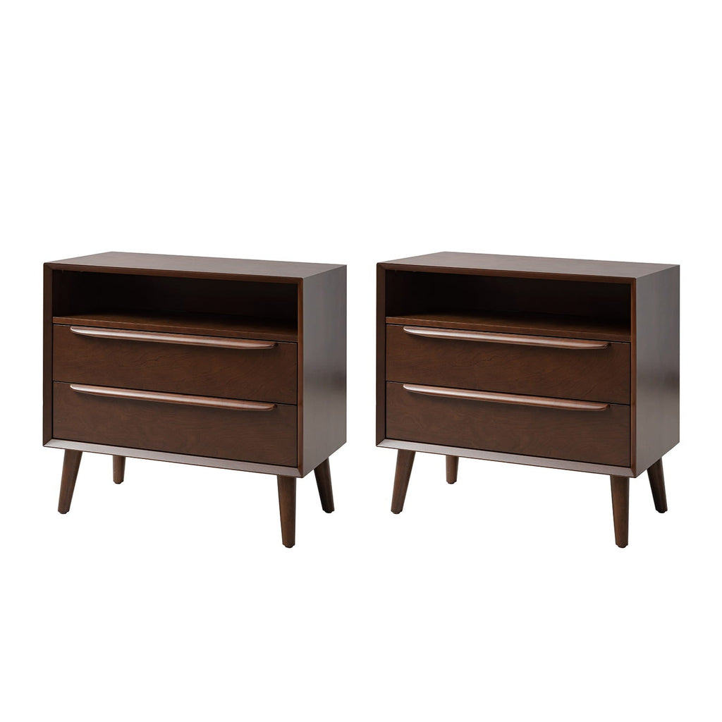 Lilian 2 - Drawer Mid Century Nightstand with Built-in Outlets(Optional Types)