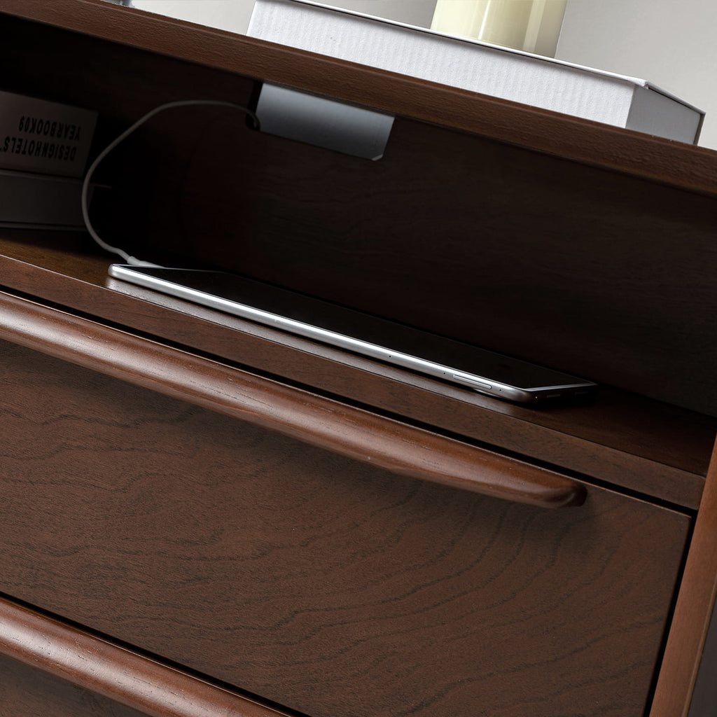 Lilian 2 - Drawer Mid Century Nightstand with Built-in Outlets(Optional Types)