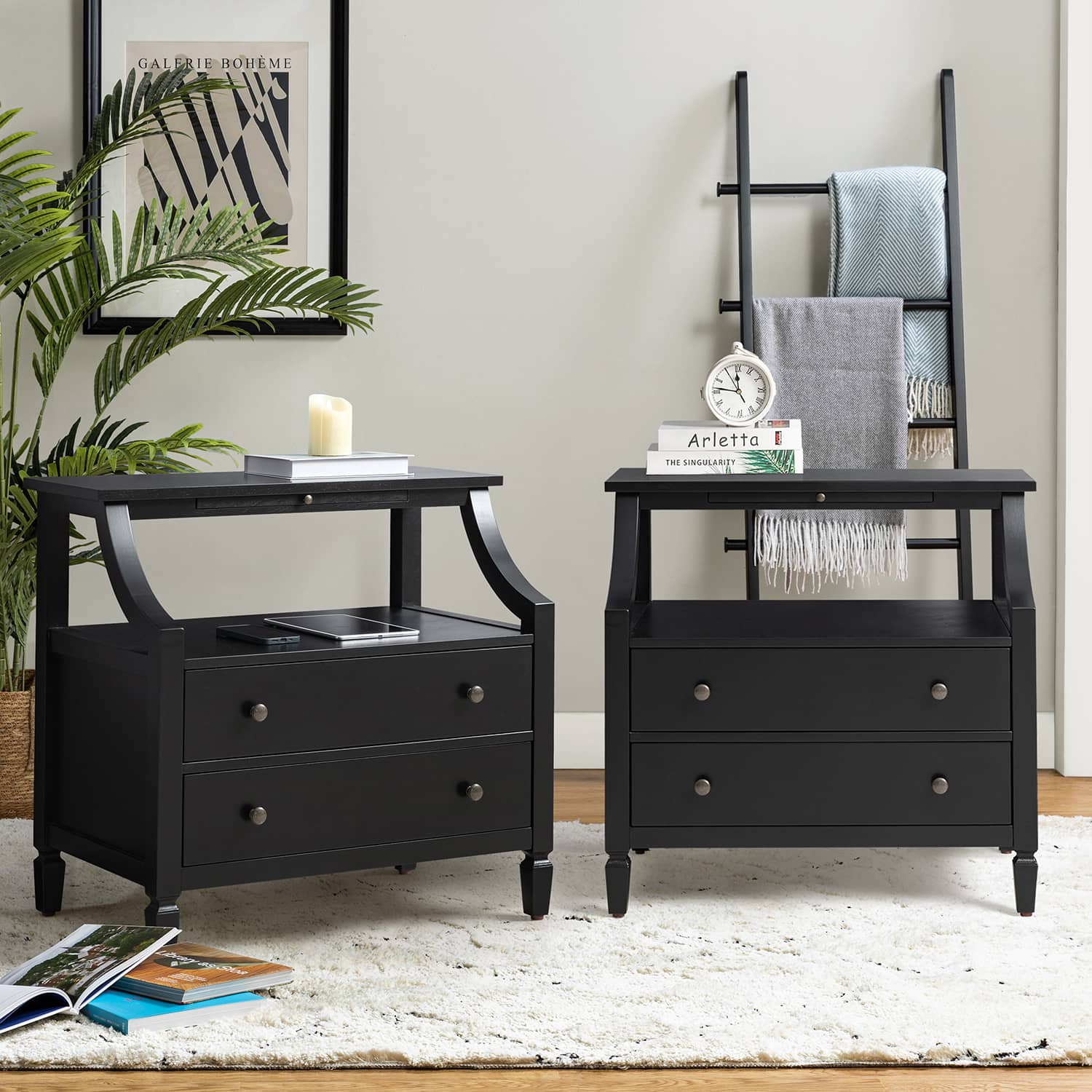 Grace 2 - Drawer Nightstand Chest with Built-in Outlets