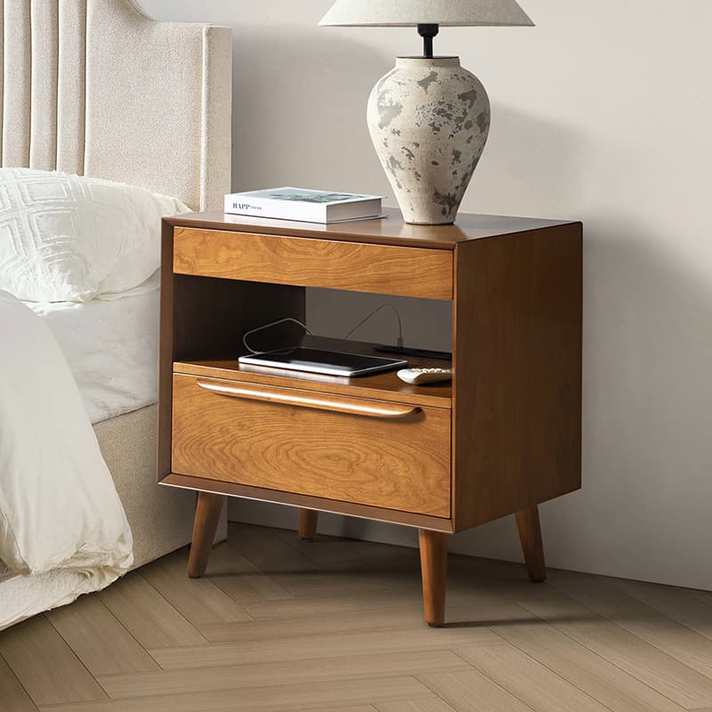 Giralda 2-Drawer Mid-century Modern Nightstand with Built-In Outlets(Optional Types)