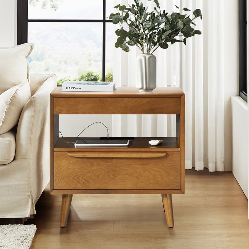 Giralda 2-Drawer Mid-century Modern Nightstand with Built-In Outlets(Optional Types)