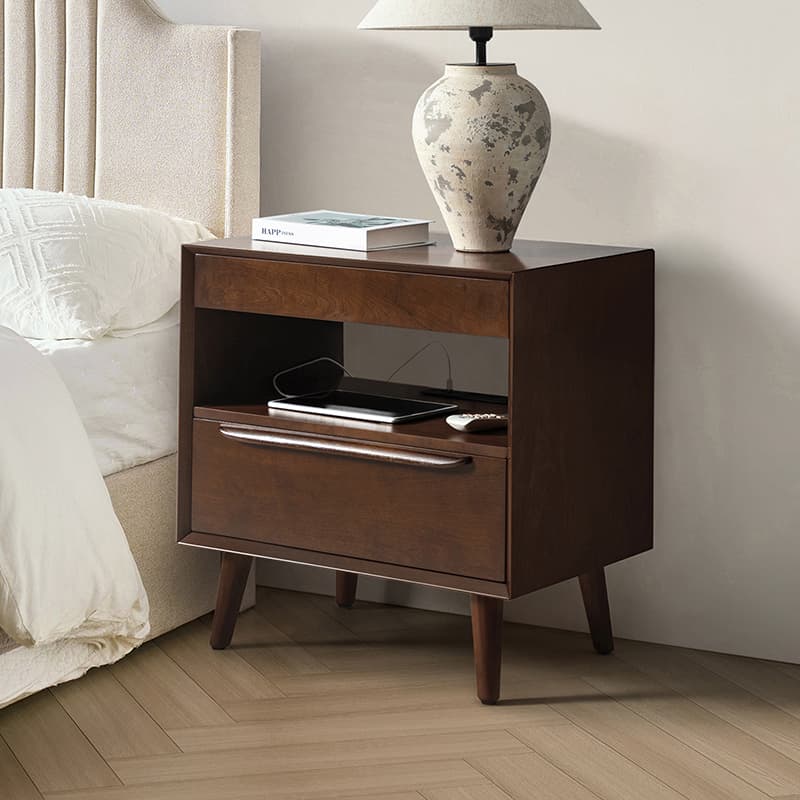 Giralda 2-Drawer Mid-century Modern Nightstand with Built-In Outlets(Optional Types)
