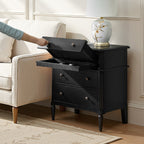 Griselda Transitional 3-Drawer Nightstand with Hidden Compartment, Pull-Out Tray & Power Outlet  Solid Wood Elegance
