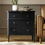 Griselda Transitional 3-Drawer Nightstand with Hidden Compartment, Pull-Out Tray & Power Outlet  Solid Wood Elegance