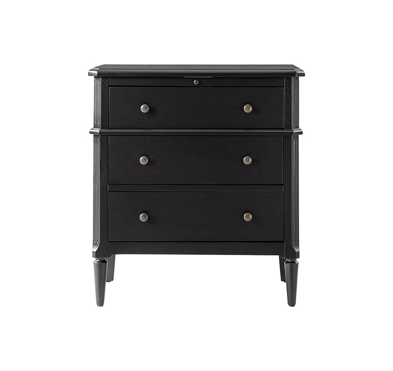 Griselda Transitional 3-Drawer Nightstand with Hidden Compartment, Pull-Out Tray & Power Outlet  Solid Wood Elegance