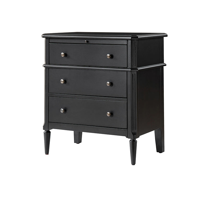 Griselda Transitional 3-Drawer Nightstand with Hidden Compartment, Pull-Out Tray & Power Outlet  Solid Wood Elegance