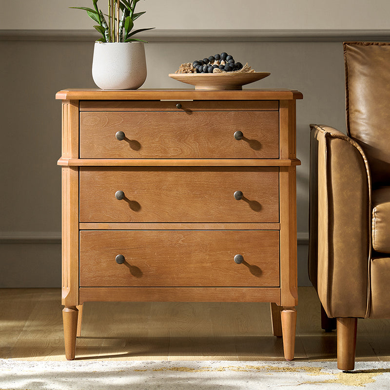 Griselda Transitional 3-Drawer Nightstand with Hidden Compartment, Pull-Out Tray & Power Outlet  Solid Wood Elegance