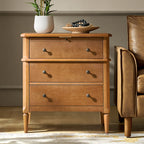 Griselda Transitional 3-Drawer Nightstand with Hidden Compartment, Pull-Out Tray & Power Outlet  Solid Wood Elegance