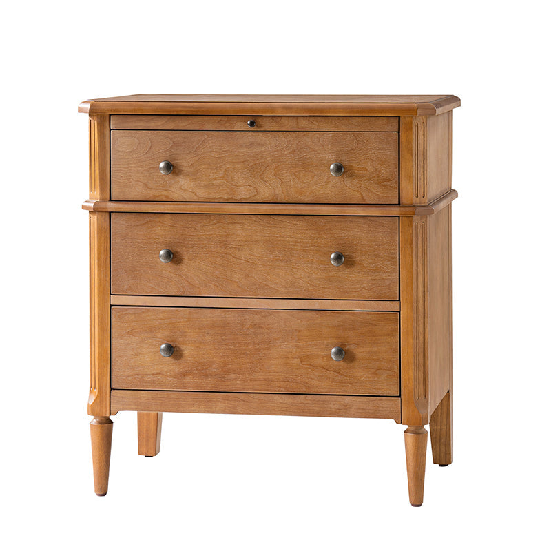 Griselda Transitional 3-Drawer Nightstand with Hidden Compartment, Pull-Out Tray & Power Outlet  Solid Wood Elegance