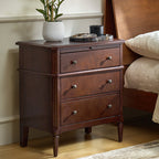 Griselda Transitional 3-Drawer Nightstand with Hidden Compartment, Pull-Out Tray & Power Outlet  Solid Wood Elegance