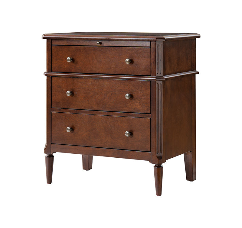 Griselda Transitional 3-Drawer Nightstand with Hidden Compartment, Pull-Out Tray & Power Outlet  Solid Wood Elegance