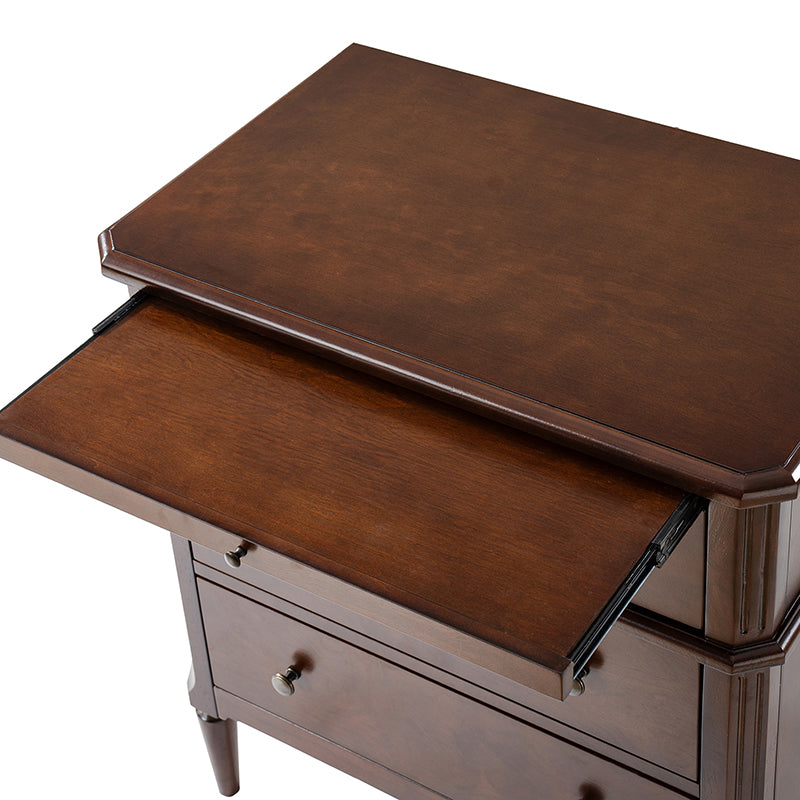 Griselda Transitional 3-Drawer Nightstand with Hidden Compartment, Pull-Out Tray & Power Outlet  Solid Wood Elegance