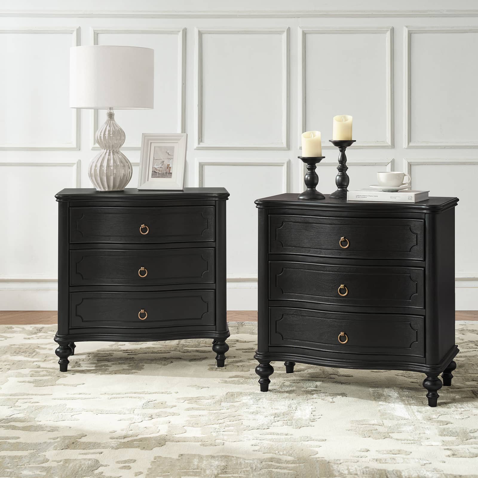 Bernhard 3-Drawer Traditional Style Nightstand Chest with Built-In Outlets(Optional Types)