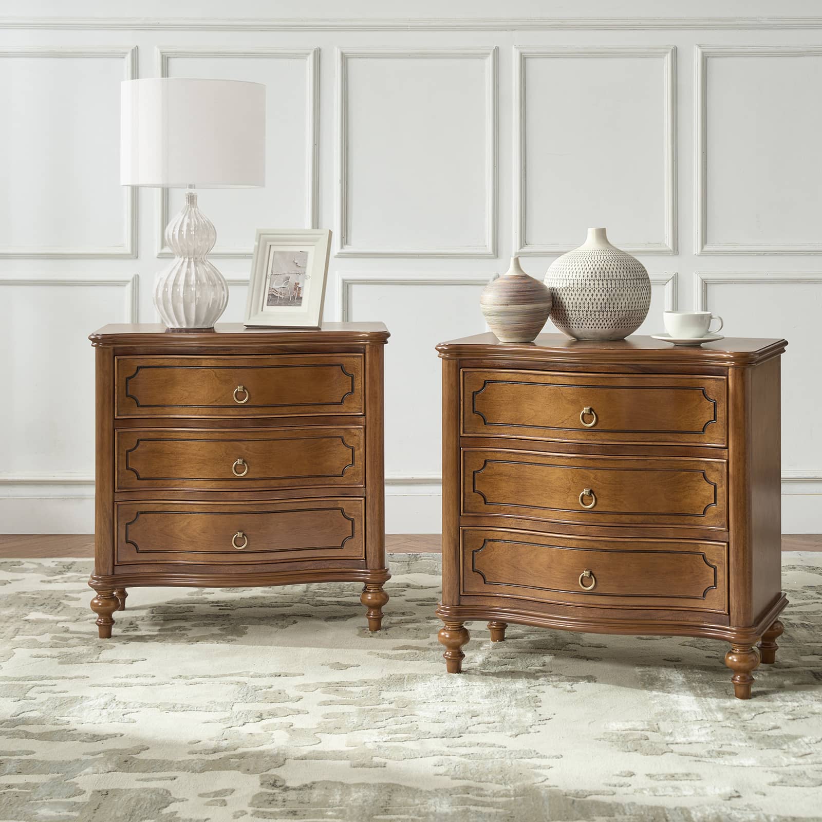 Bernhard 3-Drawer Traditional Style Nightstand Chest with Built-In Outlets(Optional Types)