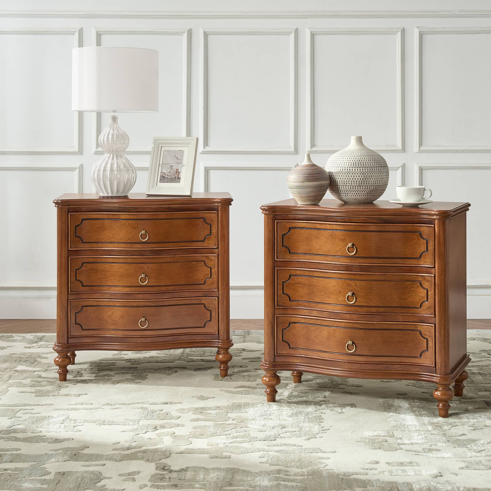 Bernhard 3-Drawer Traditional Style Nightstand Chest with Built-In Outlets(Optional Types)