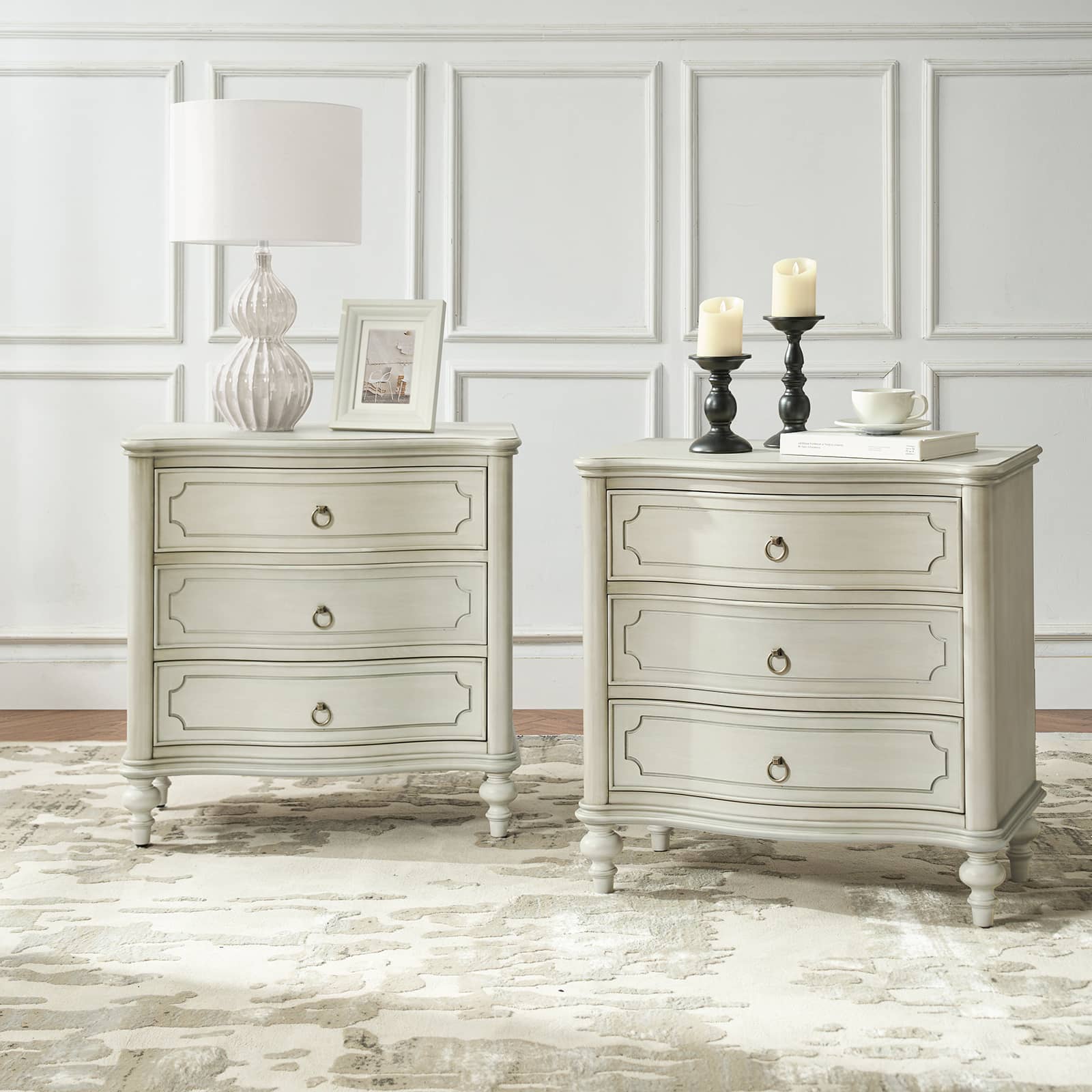 Bernhard 3-Drawer Traditional Style Nightstand Chest with Built-In Outlets(Optional Types)