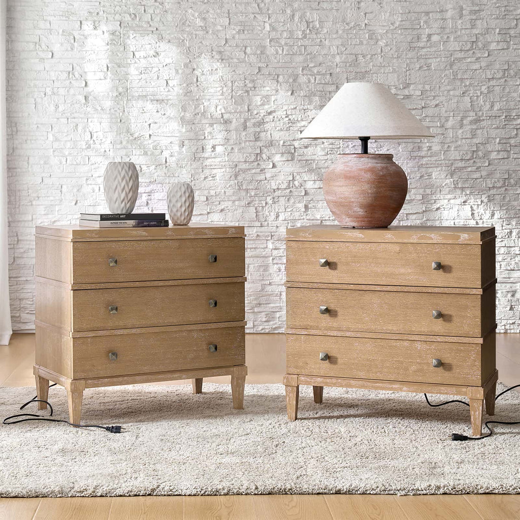 Lorenz Transitional 3-Drawer Nightstand with Charging Station(Optional Types)