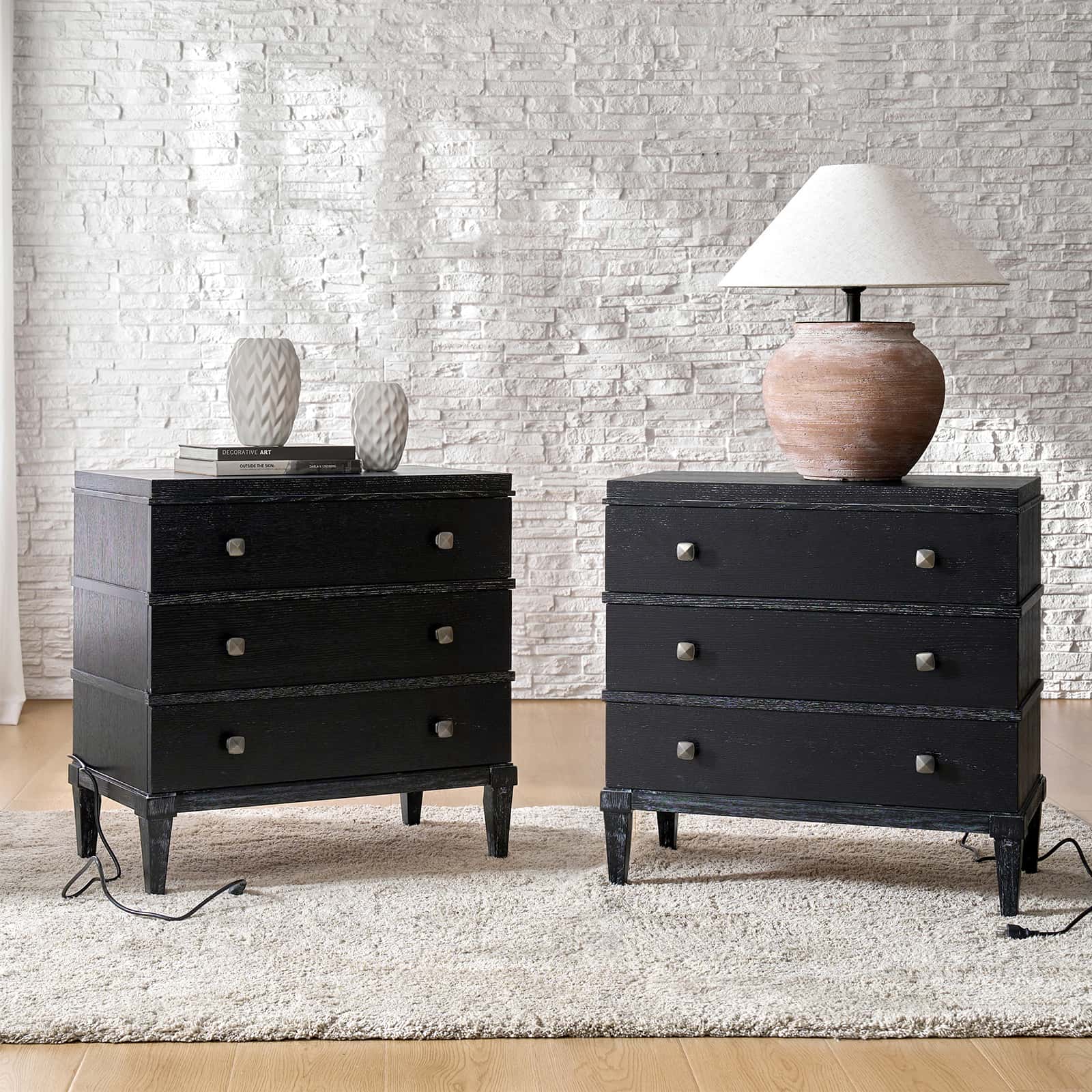 Lorenz Transitional 3-Drawer Nightstand with Charging Station(Optional Types)