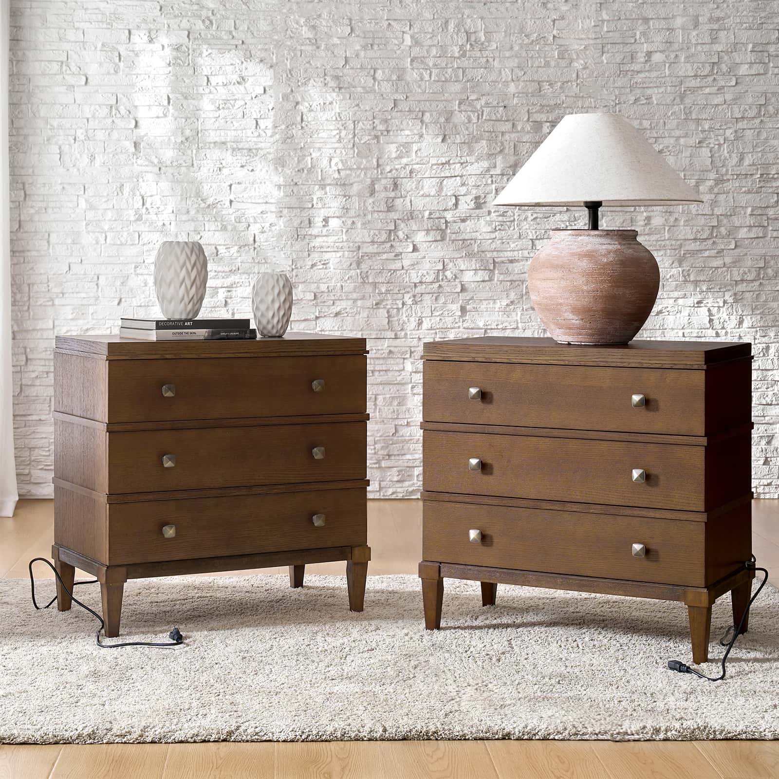 Lorenz Transitional 3-Drawer Nightstand with Charging Station(Optional Types)