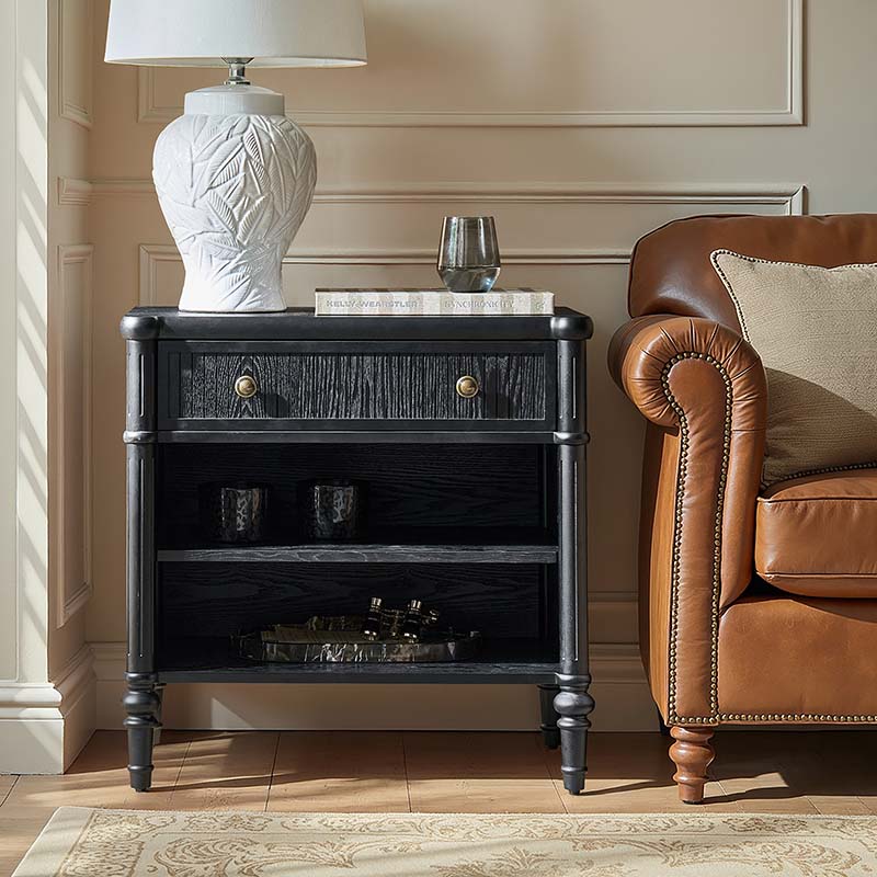 Derk Fluted Fronts Transitional Nightstand and End Table with Drawers and USB/Type-C Outlets