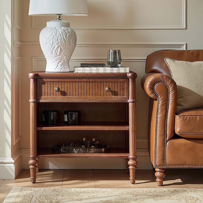 Derk Fluted Fronts Transitional Nightstand and End Table with Drawers and USB/Type-C Outlets