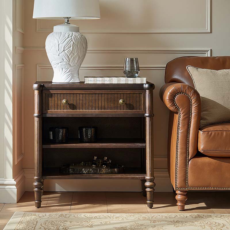 Derk Fluted Fronts Transitional Nightstand and End Table with Drawers and USB/Type-C Outlets