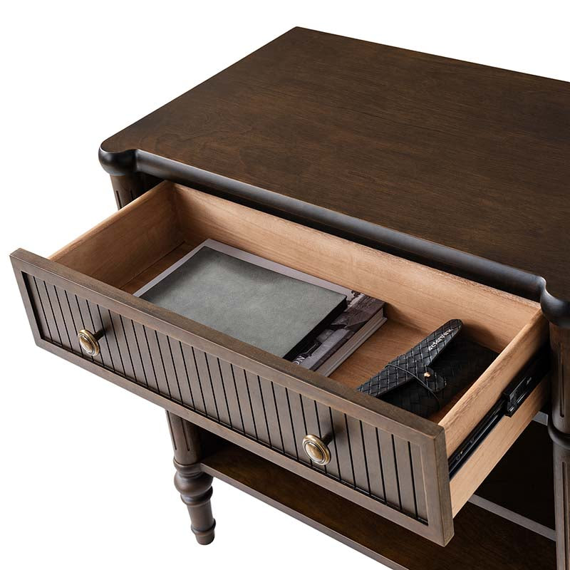 Derk Fluted Fronts Transitional Nightstand and End Table with Drawers and USB/Type-C Outlets