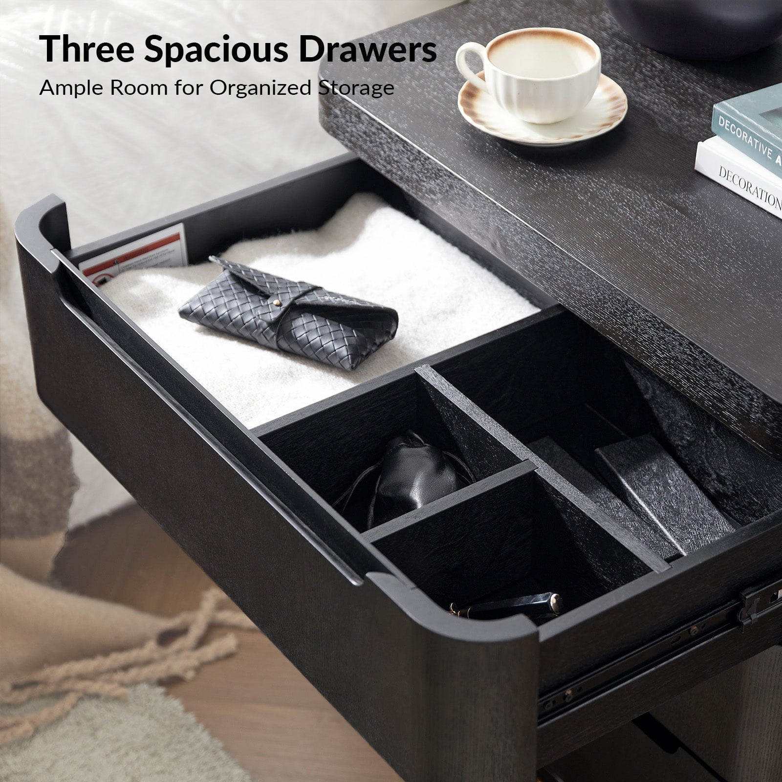 Yolanda Large 3-Drawer Nightstand with Hidden Storage(Optional Types)