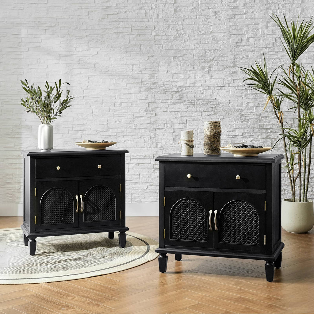 Camilo 27 Tall Arched Faux Rattan Nightstand With Built-In Outlets(Optional Types)