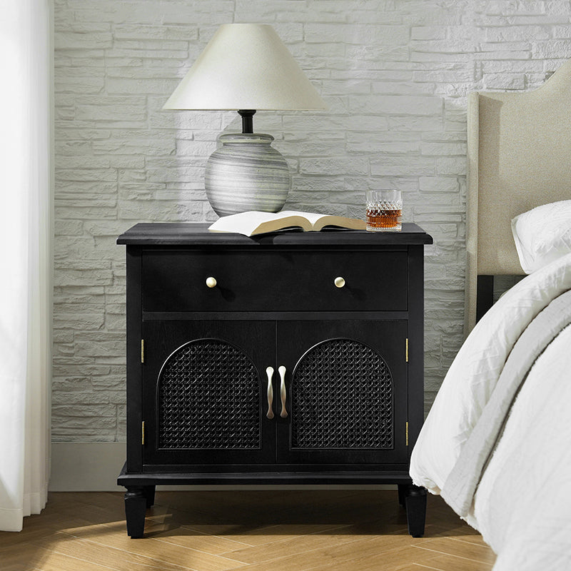 Camilo 27 Tall Arched Faux Rattan Nightstand With Built-In Outlets(Optional Types)