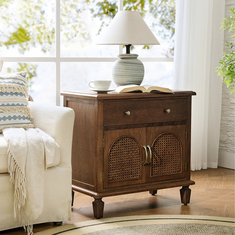 Camilo 27 Tall Arched Faux Rattan Nightstand With Built-In Outlets(Optional Types)