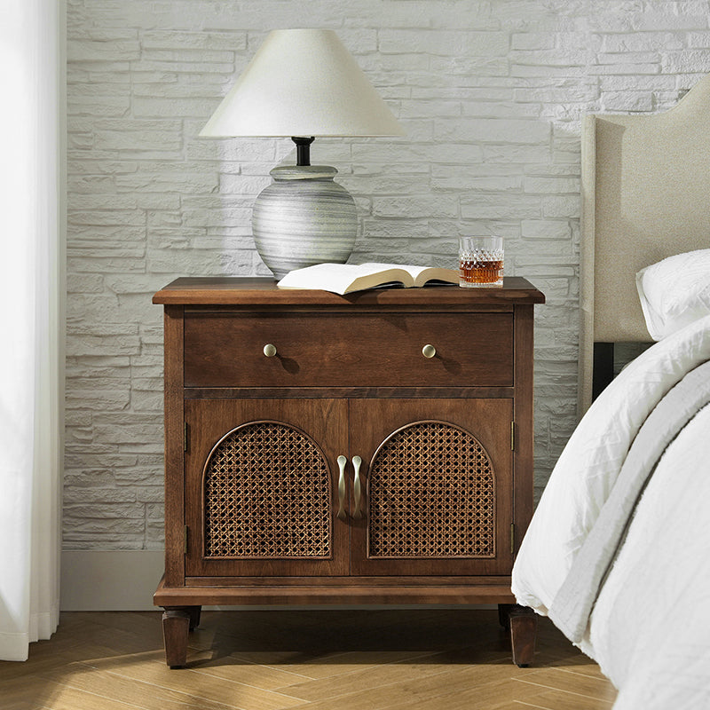 Camilo 27 Tall Arched Faux Rattan Nightstand With Built-In Outlets(Optional Types)