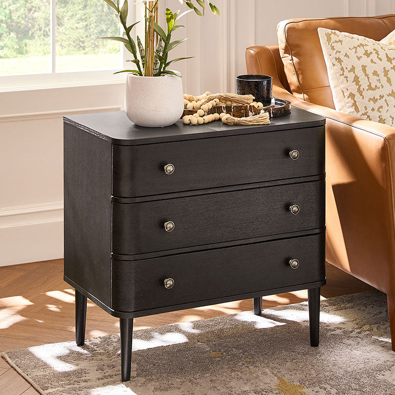 Modern Nightstand with Power Outlet & Curved Design