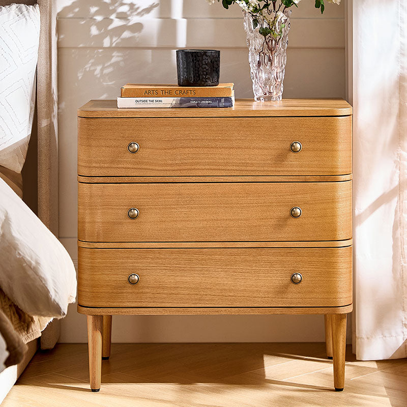Modern Nightstand with Power Outlet & Curved Design