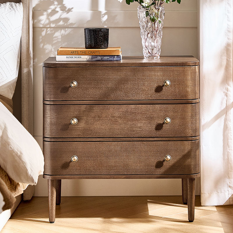 Modern Nightstand with Power Outlet & Curved Design