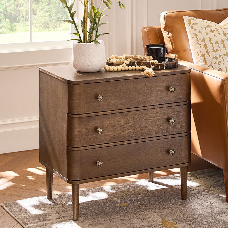 Modern Nightstand with Power Outlet & Curved Design