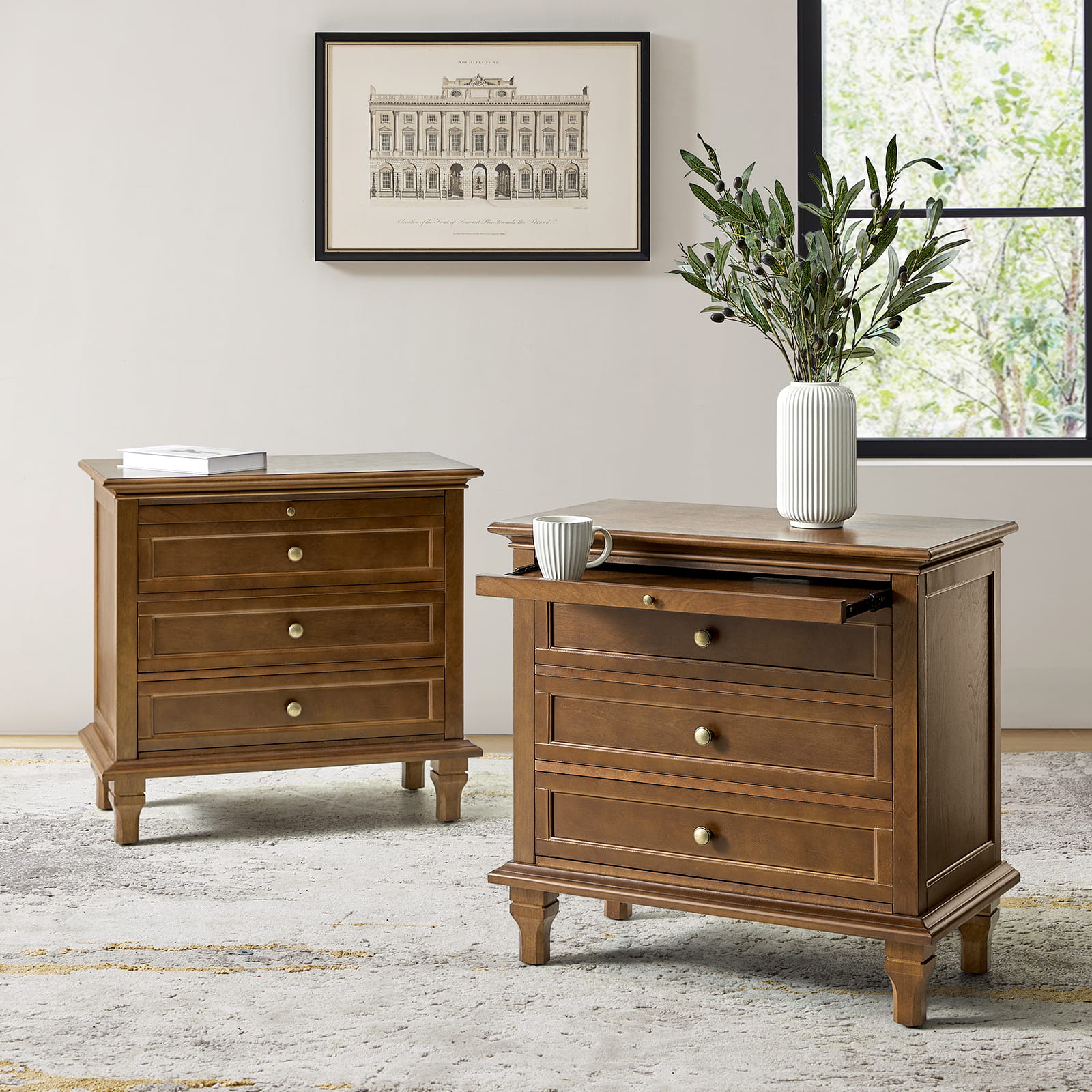 Galatea 3 - Drawer Nightstand Chest with Built-In Outlets(Optional Types)