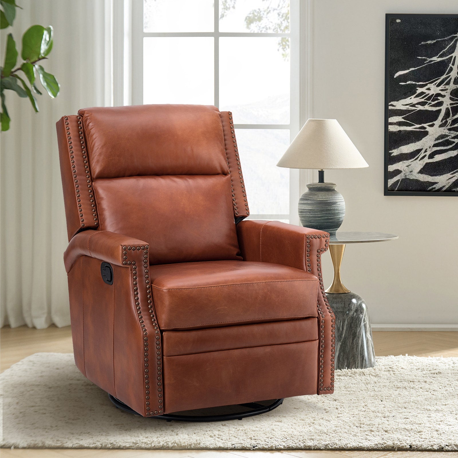 Canace Modern Genuine Leather Manual Glider Rocker Recliner
