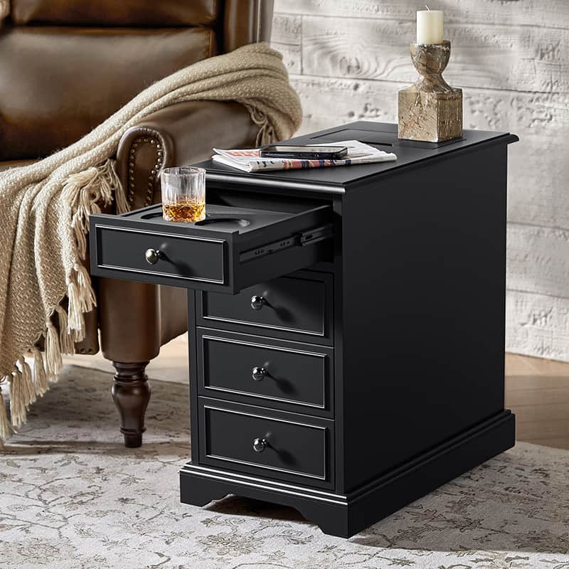 Roque Storage End Table with Hooded Wheels & Built-In Outlets(Optional Types)